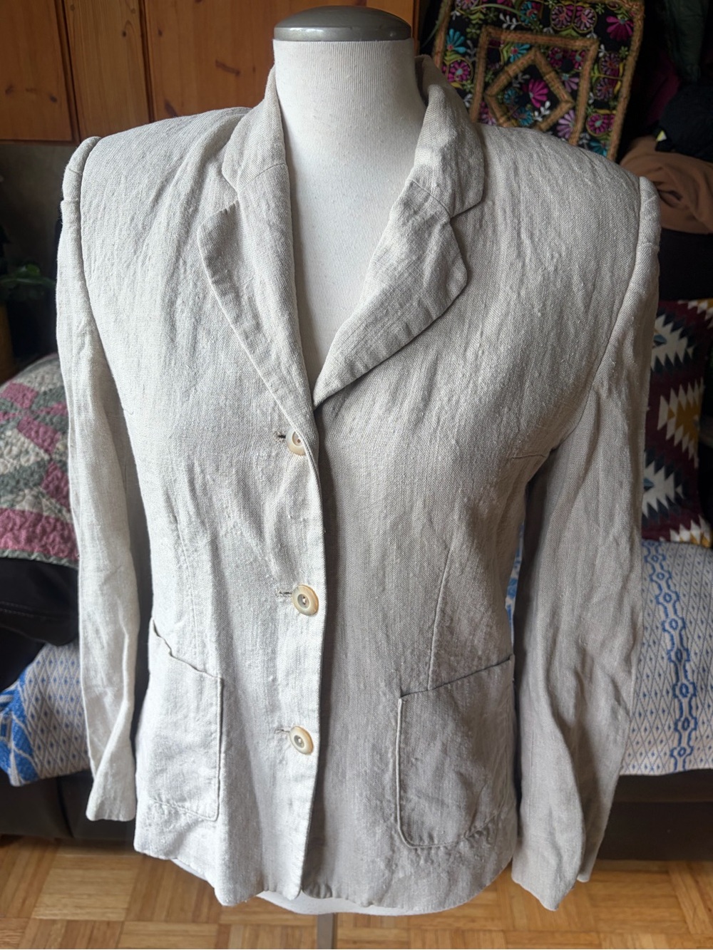 Tribal Sportswear Classic Women's Button-up Lined Linen Blazer Light Beige SZ 8